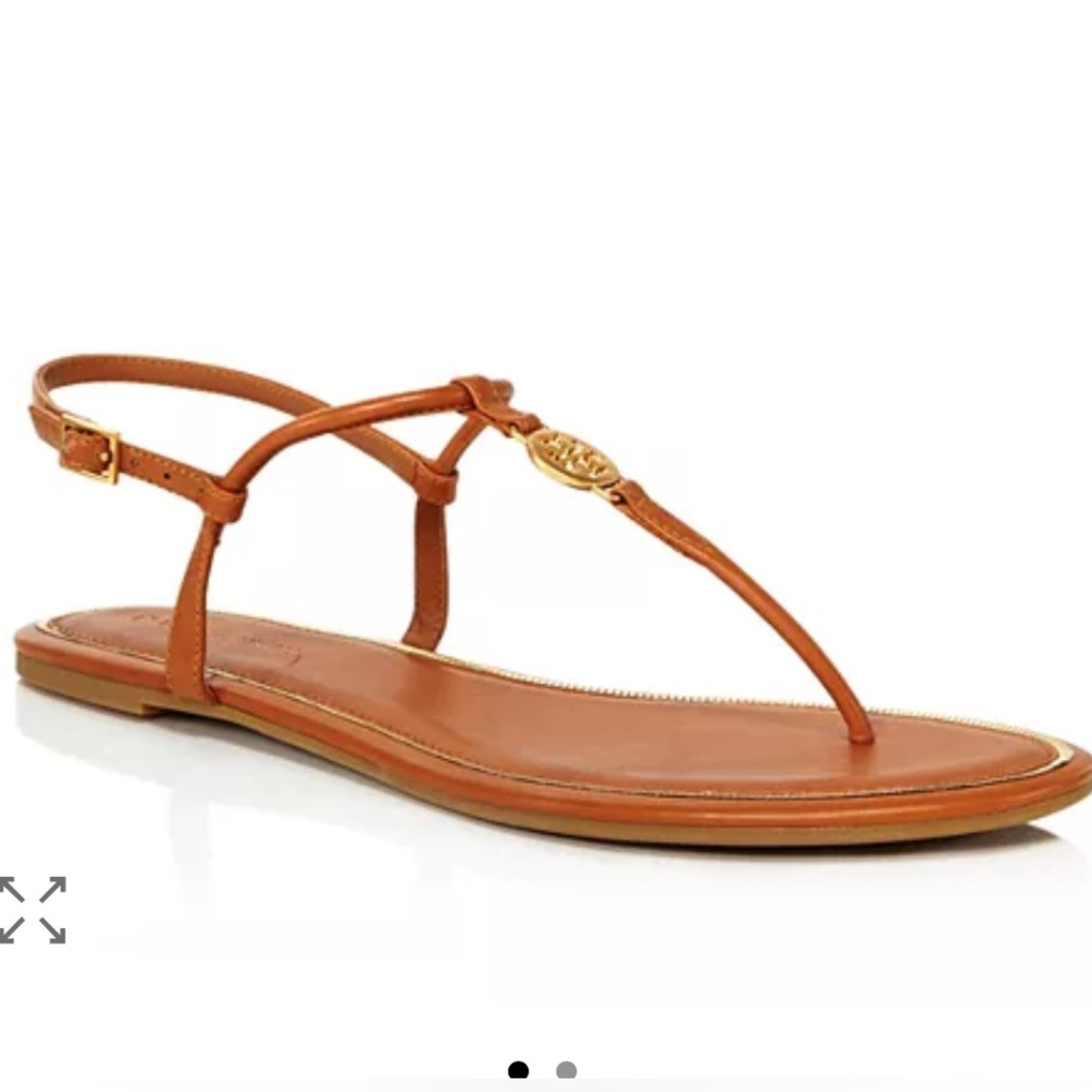Tory Burch Emmy T Strap Leather Sandals Tan with Gold Hardware 7